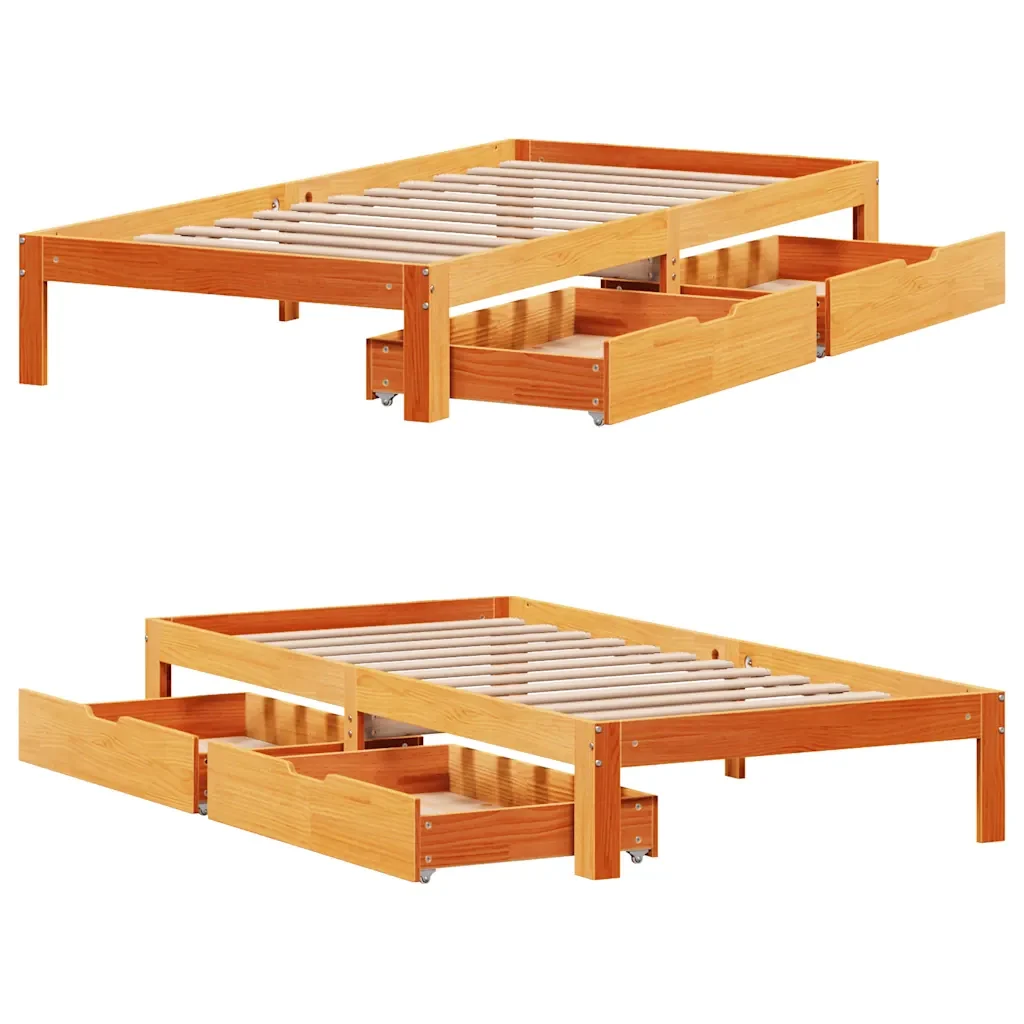 Letto singolo | Letto per adulti | Giroletto Cassetti Marrone Cera 75x190cm in Legno Massello Pino - Image 9