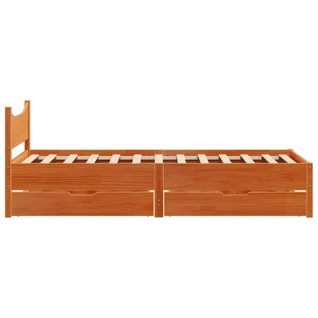 Letto singolo | Letto per adulti | Giroletto Cassetti Marrone Cera 90x190cm Legno Massello di Pino - Image 7
