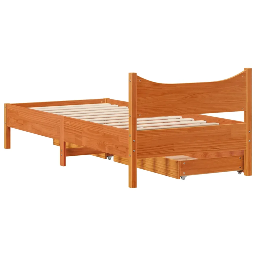 Letto singolo | Letto per adulti | Giroletto Cassetti Marrone Cera 90x190cm Legno Massello di Pino - Image 8