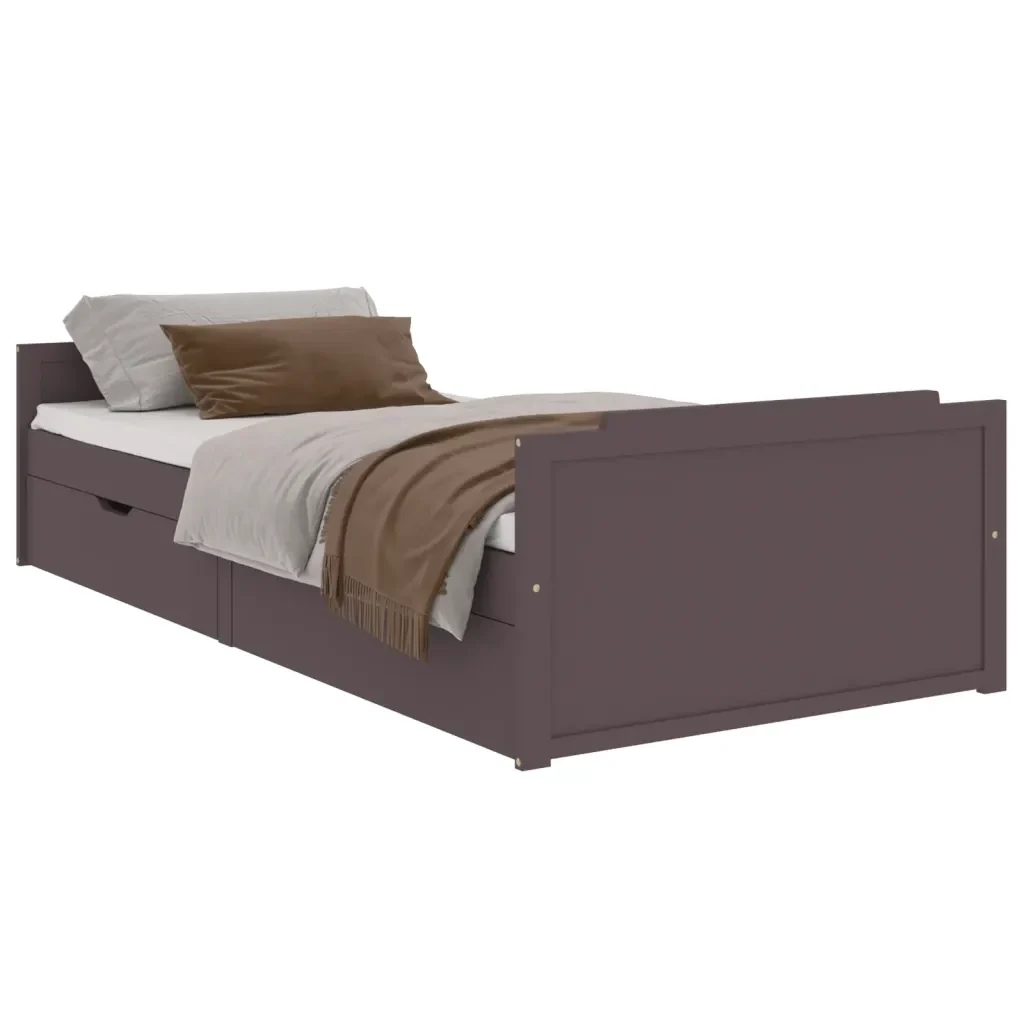 Letto singolo | Letto per adulti | Giroletto Cassetti Marrone Scuro Legno Massello Pino 90x200 cm
