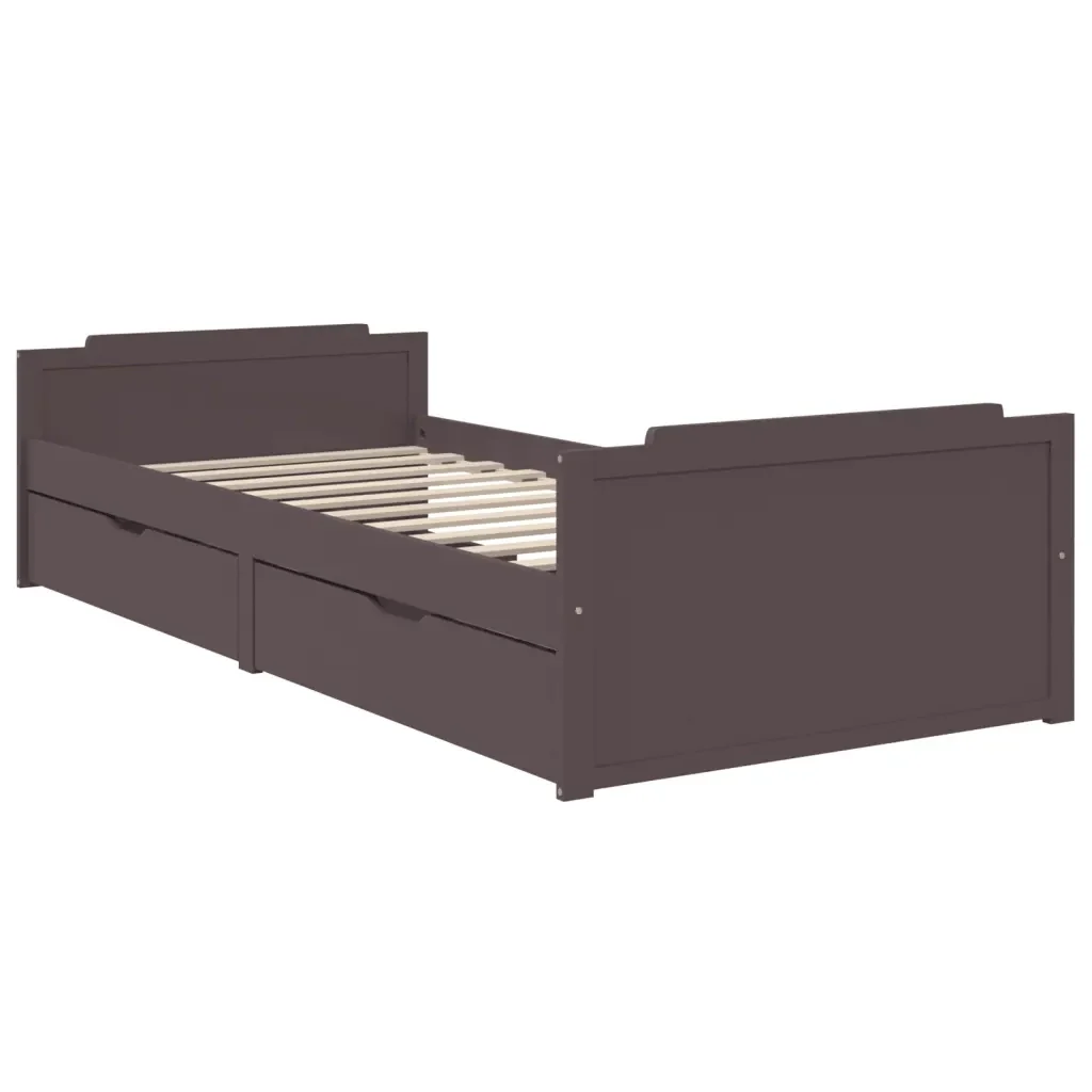 Letto singolo | Letto per adulti | Giroletto Cassetti Marrone Scuro Legno Massello Pino 90x200 cm - Image 3