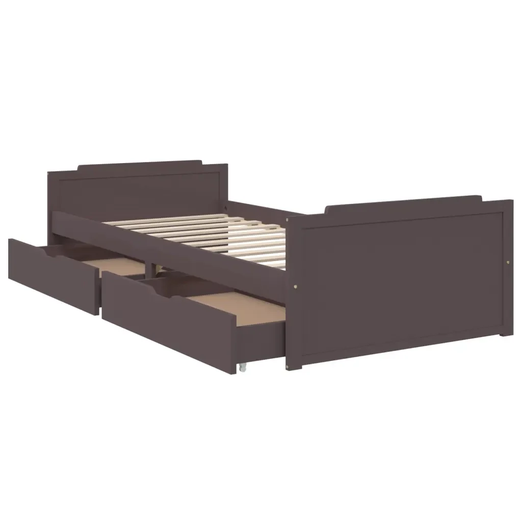 Letto singolo | Letto per adulti | Giroletto Cassetti Marrone Scuro Legno Massello Pino 90x200 cm - Image 6