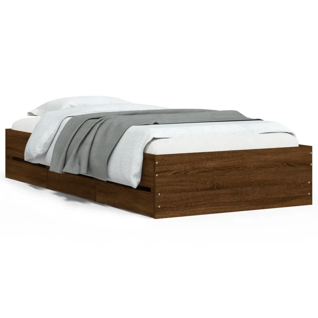 Letto singolo | Letto per adulti | Giroletto Cassetti Rovere Marrone 100x200 cm Legno Multistrato