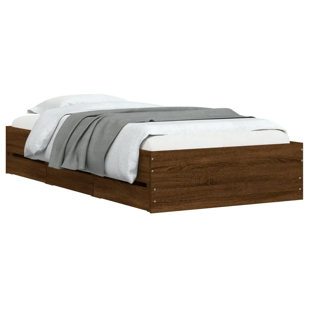 Letto singolo | Letto per adulti | Giroletto Cassetti Rovere Marrone 100x200 cm Legno Multistrato - Image 4