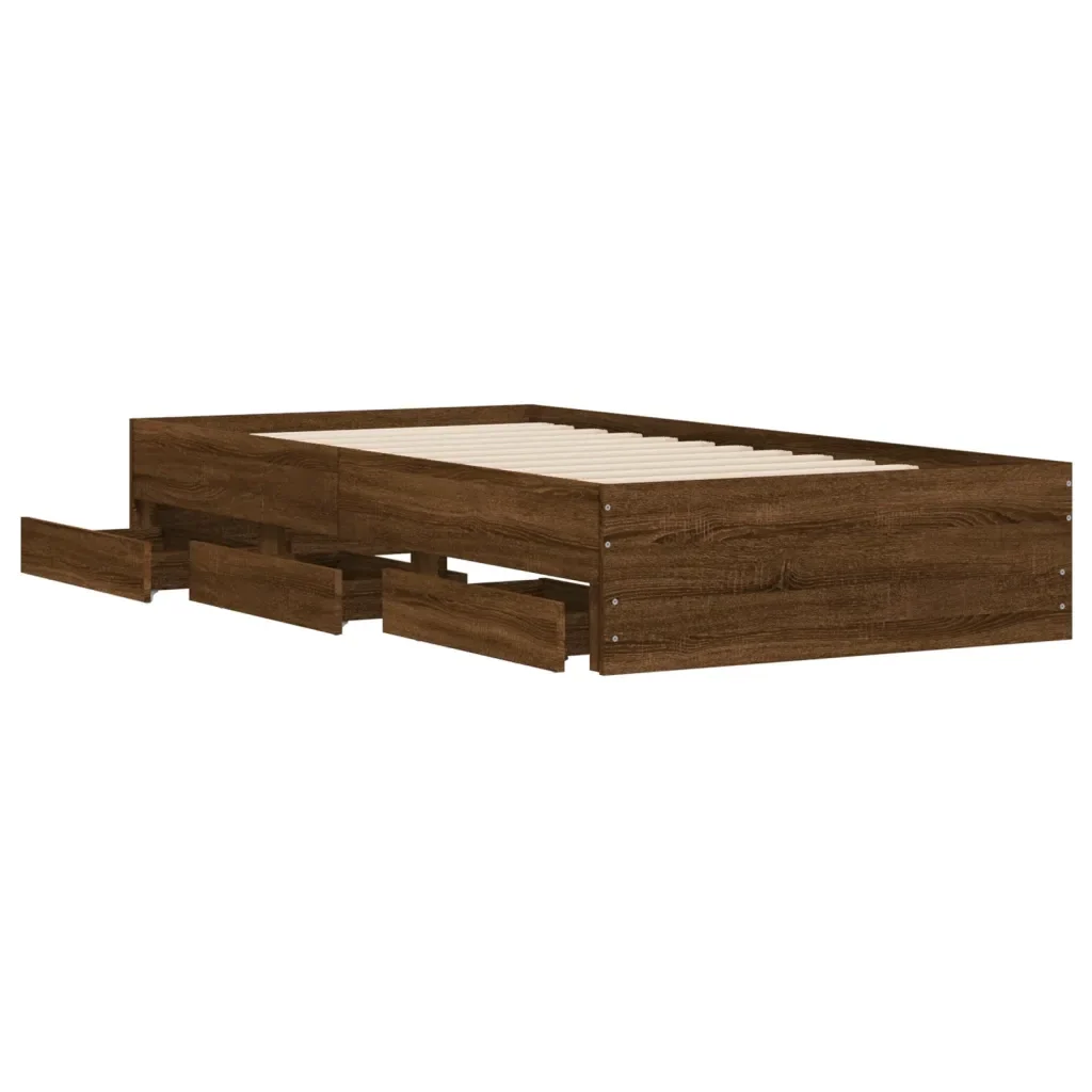 Letto singolo | Letto per adulti | Giroletto Cassetti Rovere Marrone 100x200 cm Legno Multistrato - Image 5