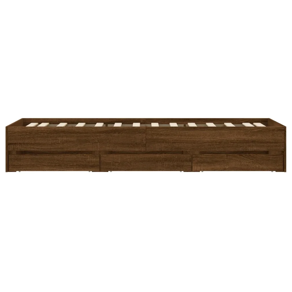 Letto singolo | Letto per adulti | Giroletto Cassetti Rovere Marrone 100x200 cm Legno Multistrato - Image 7