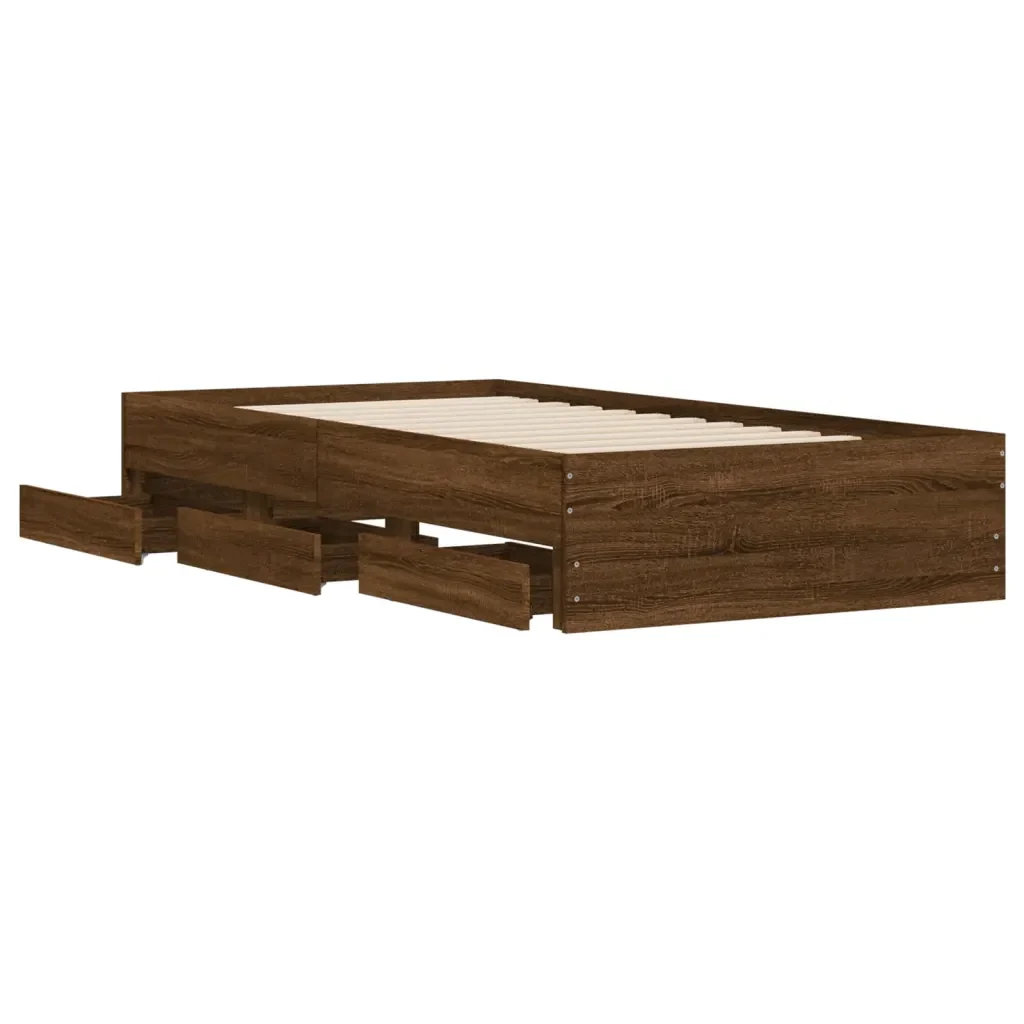 Letto singolo | Letto per adulti | Giroletto Cassetti Rovere Marrone 75x190 cm Legno Multistrato - Image 5