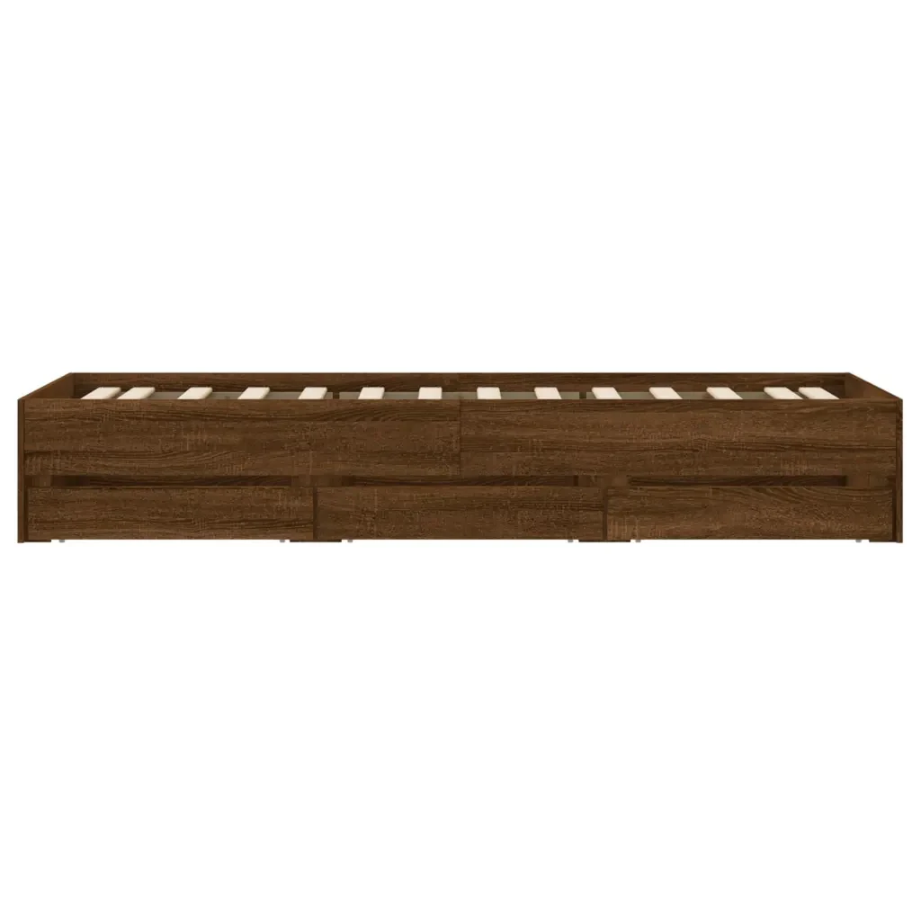 Letto singolo | Letto per adulti | Giroletto Cassetti Rovere Marrone 75x190 cm Legno Multistrato - Image 7