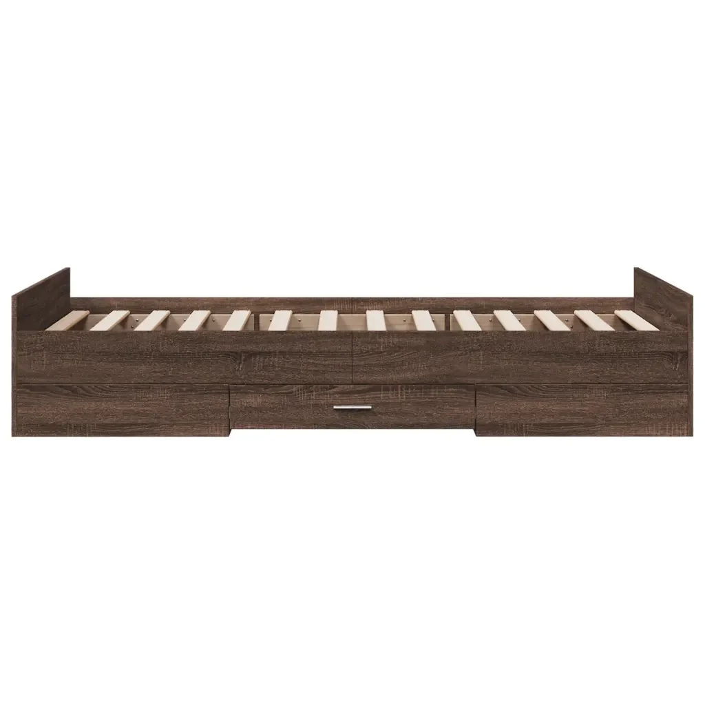 Letto singolo | Letto per adulti | Giroletto Cassetti Rovere Marrone 75x190 cm Legno Multistrato - Image 5