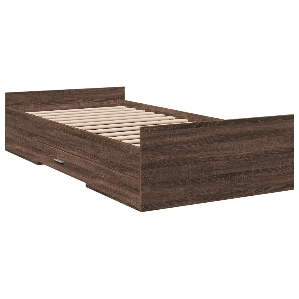 Letto singolo | Letto per adulti | Giroletto Cassetti Rovere Marrone 75x190 cm Legno Multistrato - Image 6