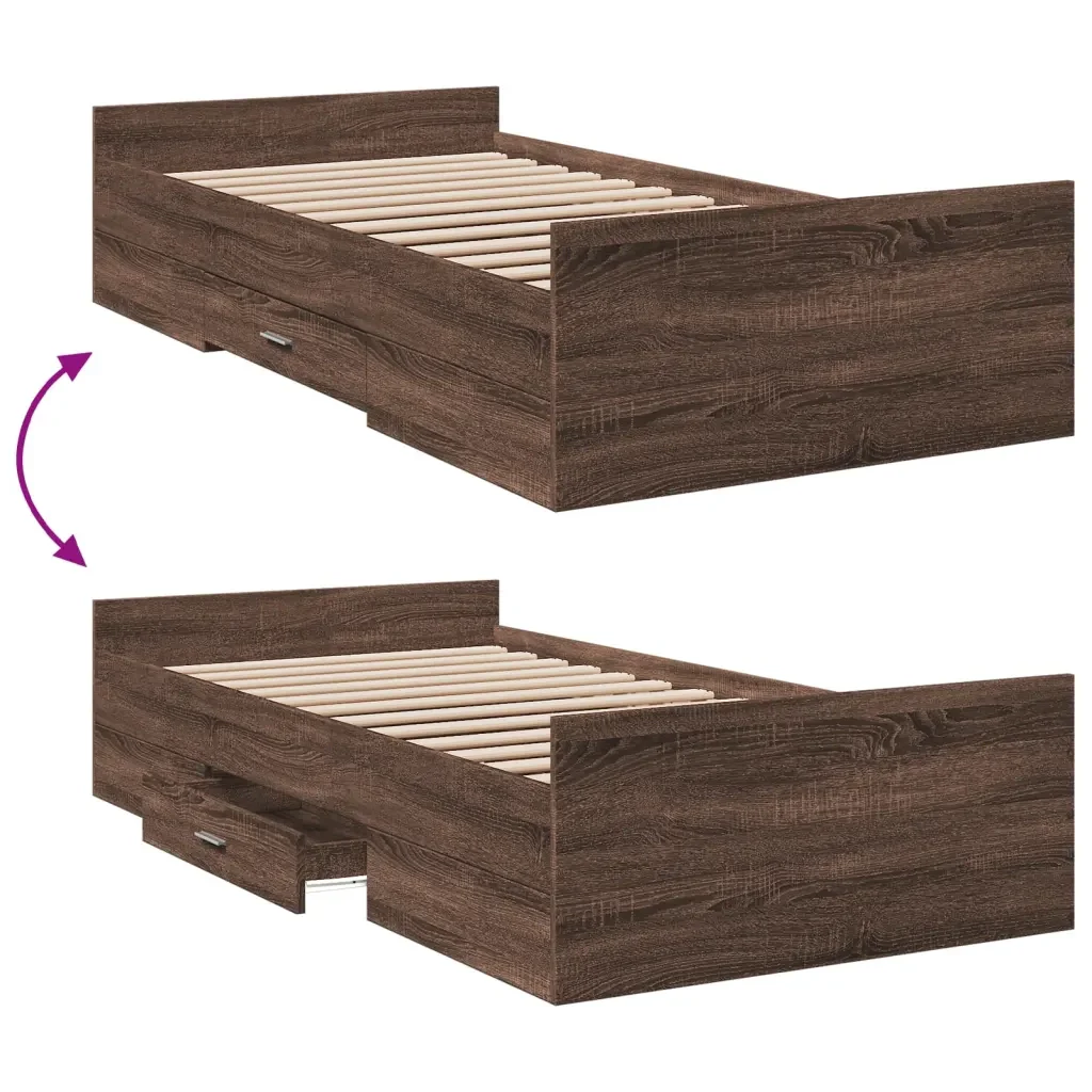 Letto singolo | Letto per adulti | Giroletto Cassetti Rovere Marrone 75x190 cm Legno Multistrato - Image 7