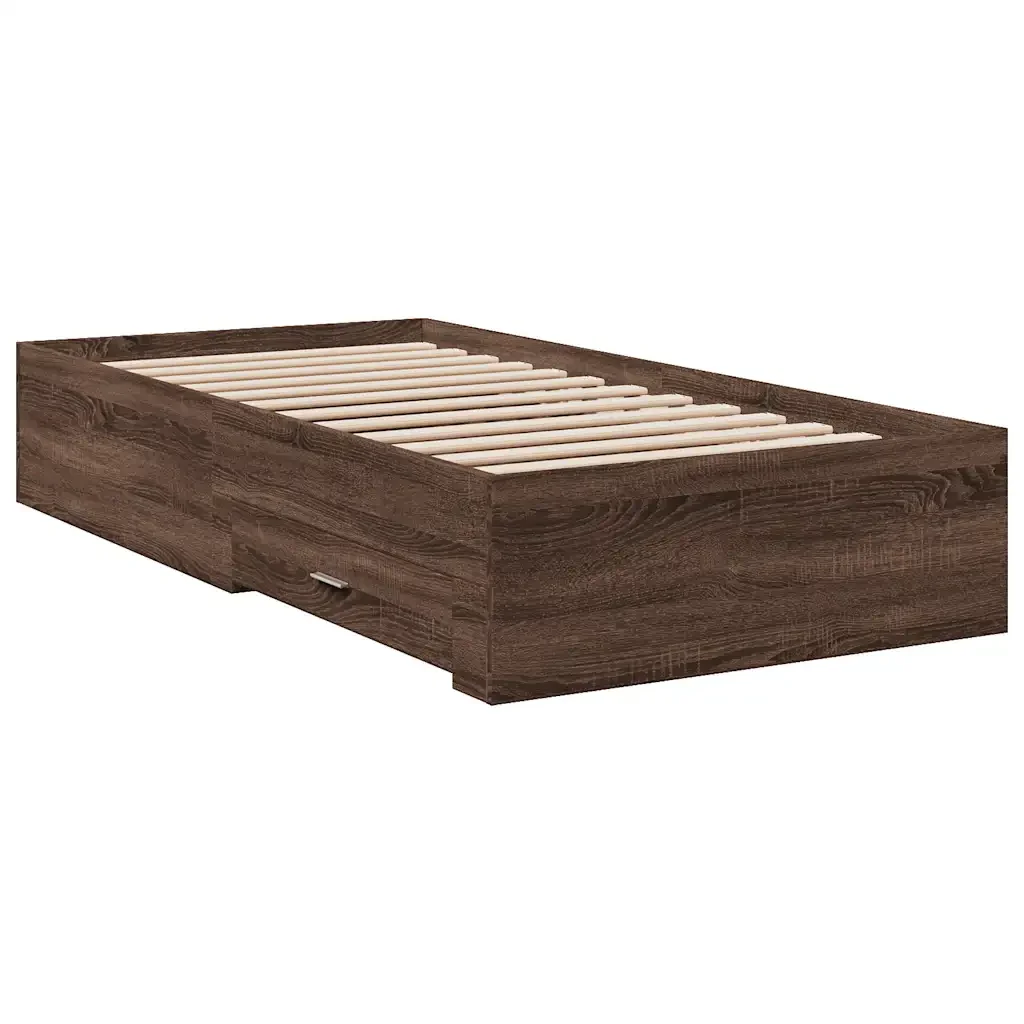 Letto singolo | Letto per adulti | Giroletto Cassetti Rovere Marrone 75x190 cm Legno Multistrato - Image 4