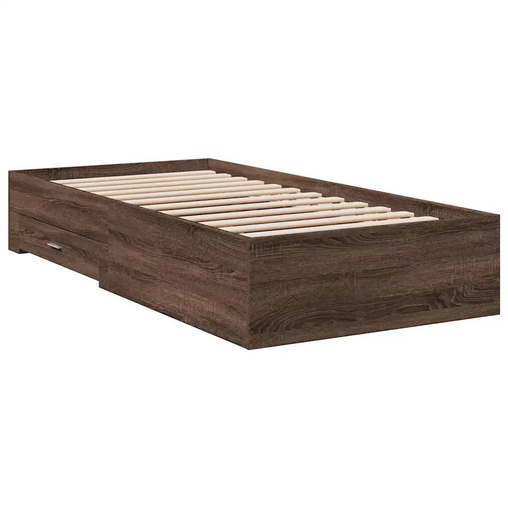 Letto singolo | Letto per adulti | Giroletto Cassetti Rovere Marrone 75x190 cm Legno Multistrato - Image 6