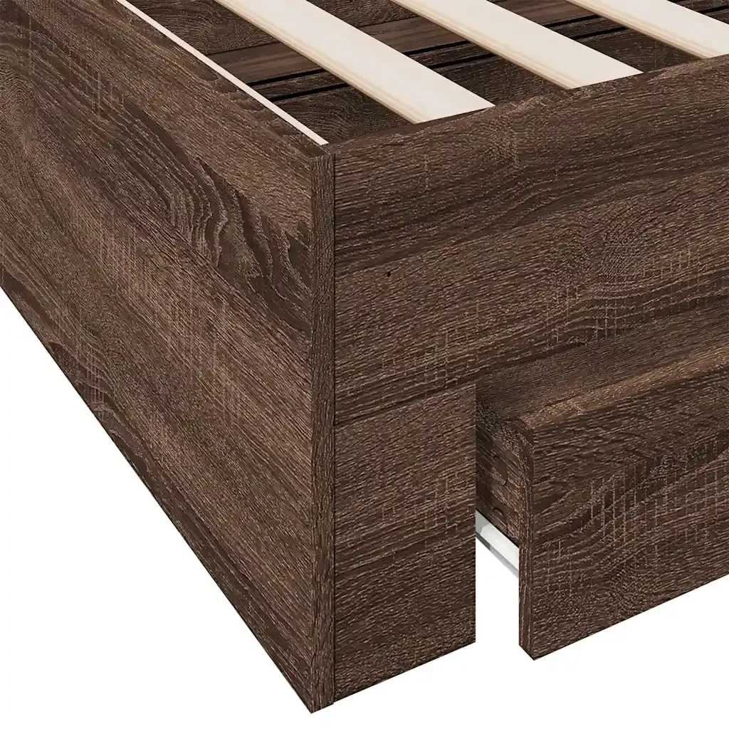 Letto singolo | Letto per adulti | Giroletto Cassetti Rovere Marrone 75x190 cm Legno Multistrato - Image 8