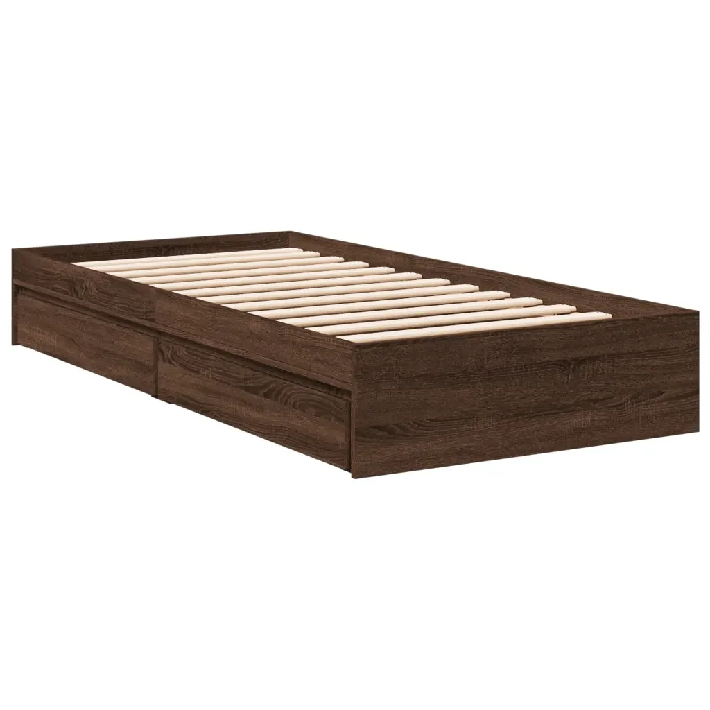 Letto singolo | Letto per adulti | Giroletto Cassetti Rovere Marrone 75x190 cm Legno Multistrato - Image 4