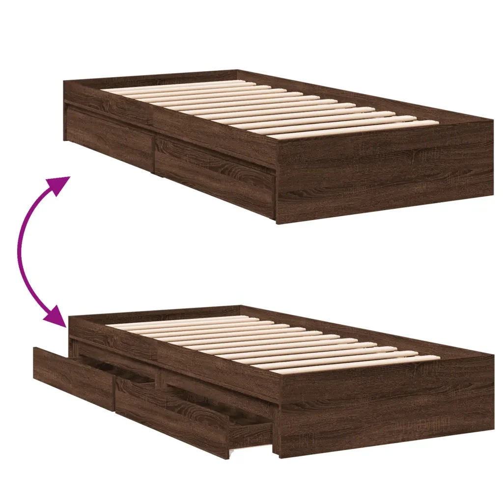 Letto singolo | Letto per adulti | Giroletto Cassetti Rovere Marrone 75x190 cm Legno Multistrato - Image 7