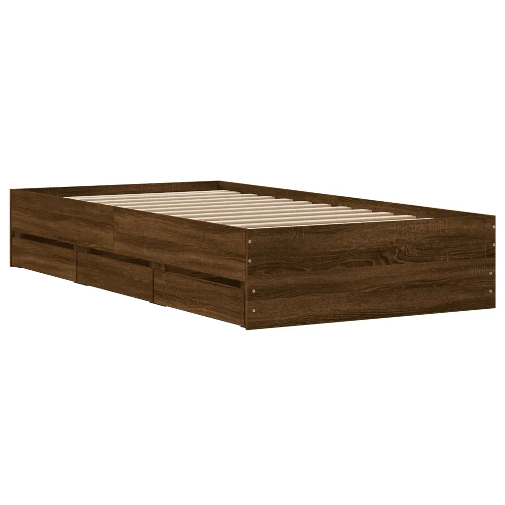 Letto singolo | Letto per adulti | Giroletto Cassetti Rovere Marrone 90x190 cm Legno Multistrato - Image 8