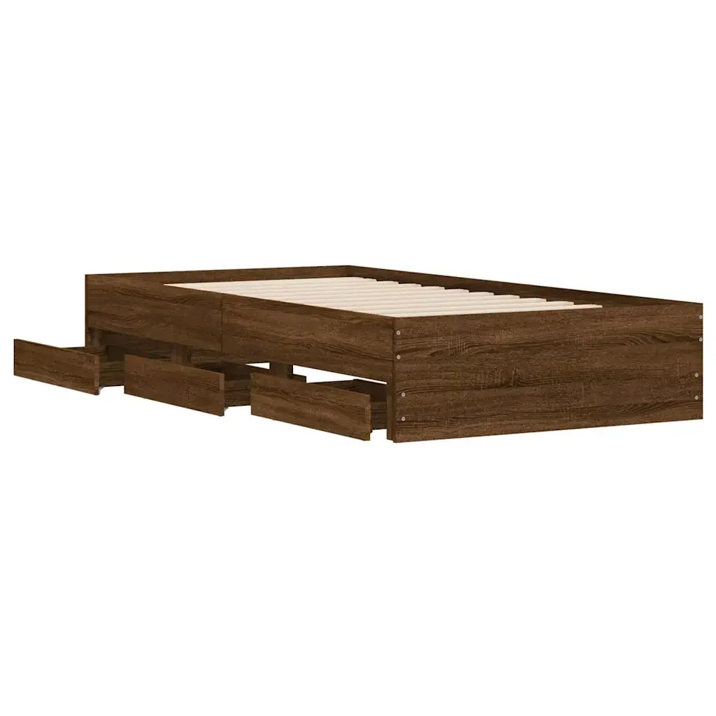 Letto singolo | Letto per adulti | Giroletto Cassetti Rovere Marrone 90x200 cm Legno Multistrato - Image 5