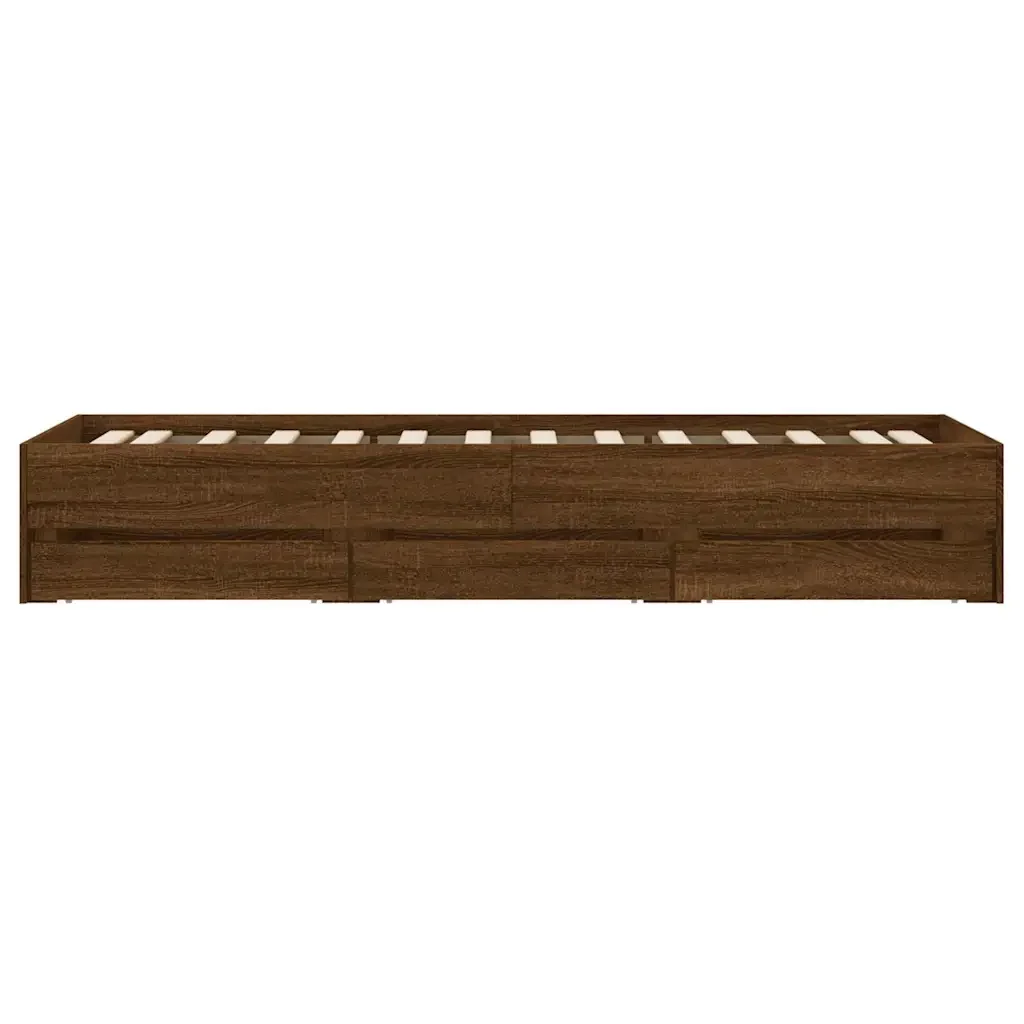Letto singolo | Letto per adulti | Giroletto Cassetti Rovere Marrone 90x200 cm Legno Multistrato - Image 7