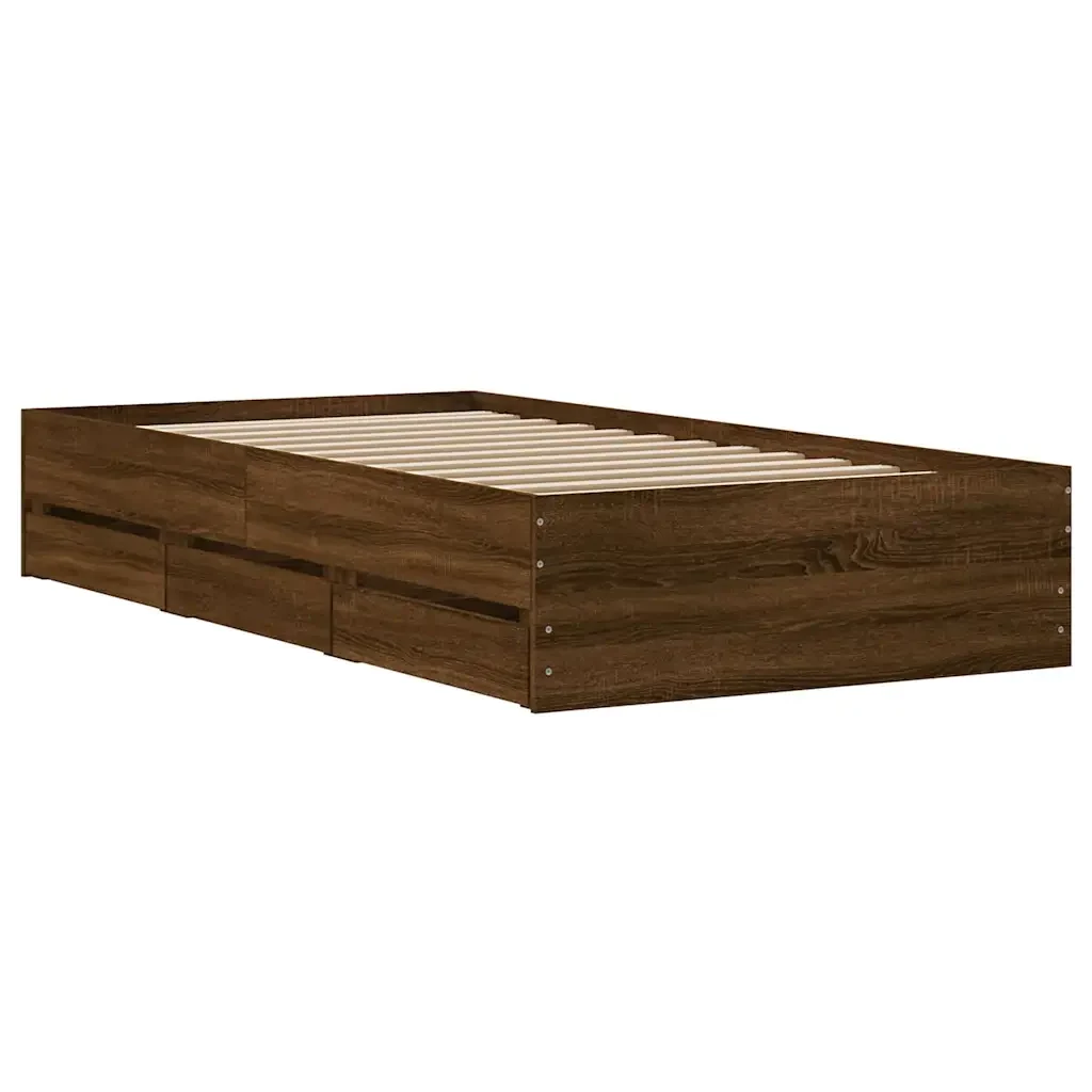Letto singolo | Letto per adulti | Giroletto Cassetti Rovere Marrone 90x200 cm Legno Multistrato - Image 8