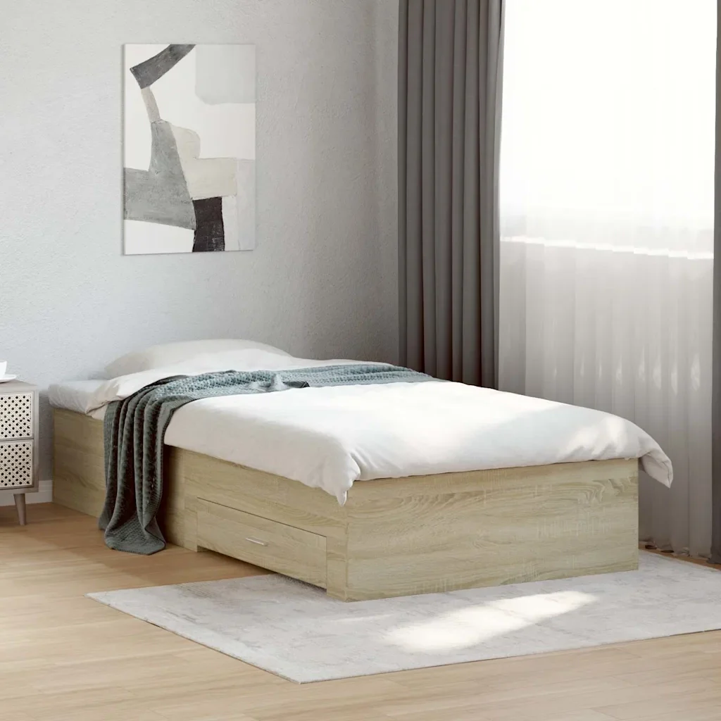 Letto singolo | Letto per adulti | Giroletto Cassetti Rovere Sonoma 100x200 cm Legno Multistrato - Image 2