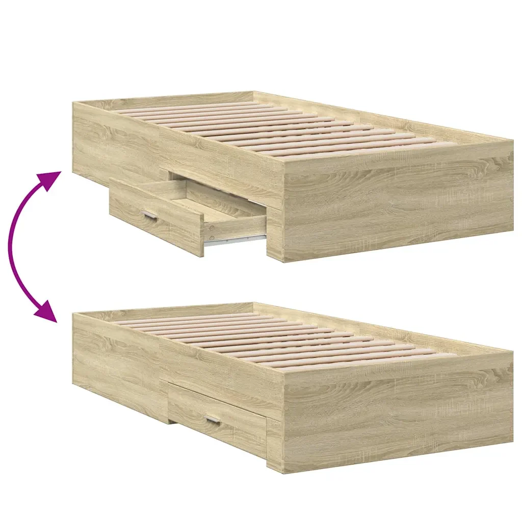 Letto singolo | Letto per adulti | Giroletto Cassetti Rovere Sonoma 100x200 cm Legno Multistrato - Image 7