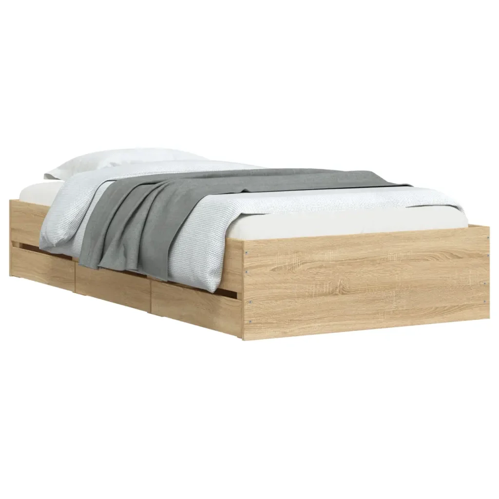 Letto singolo | Letto per adulti | Giroletto Cassetti Rovere Sonoma 100x200 cm Legno Multistrato - Image 4