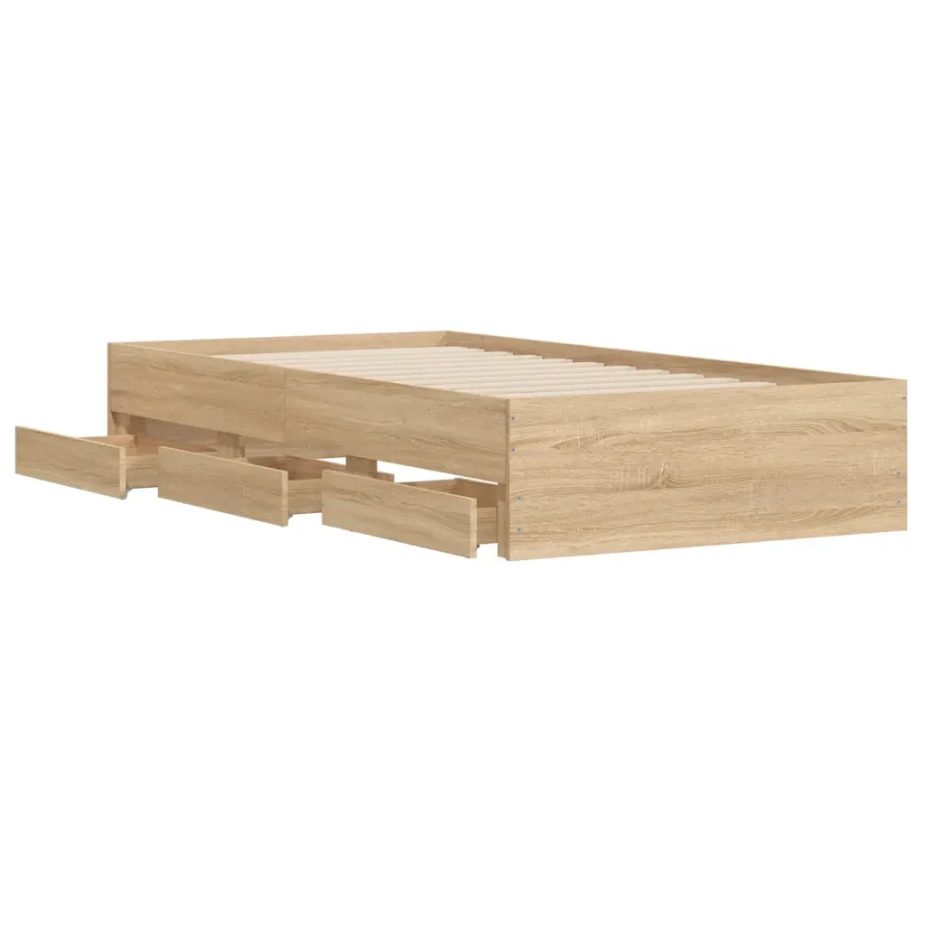 Letto singolo | Letto per adulti | Giroletto Cassetti Rovere Sonoma 100x200 cm Legno Multistrato - Image 5