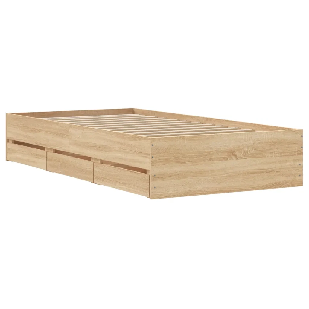 Letto singolo | Letto per adulti | Giroletto Cassetti Rovere Sonoma 100x200 cm Legno Multistrato - Image 8