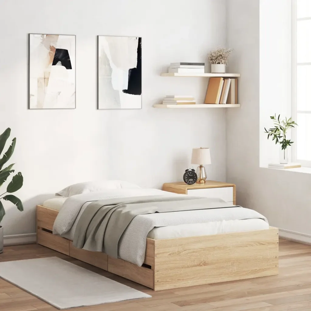 Letto singolo | Letto per adulti | Giroletto Cassetti Rovere Sonoma 75x190 cm Legno Multistrato - Image 2