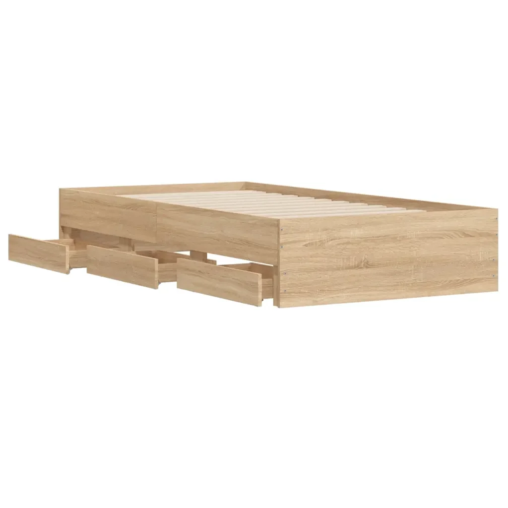 Letto singolo | Letto per adulti | Giroletto Cassetti Rovere Sonoma 75x190 cm Legno Multistrato - Image 5