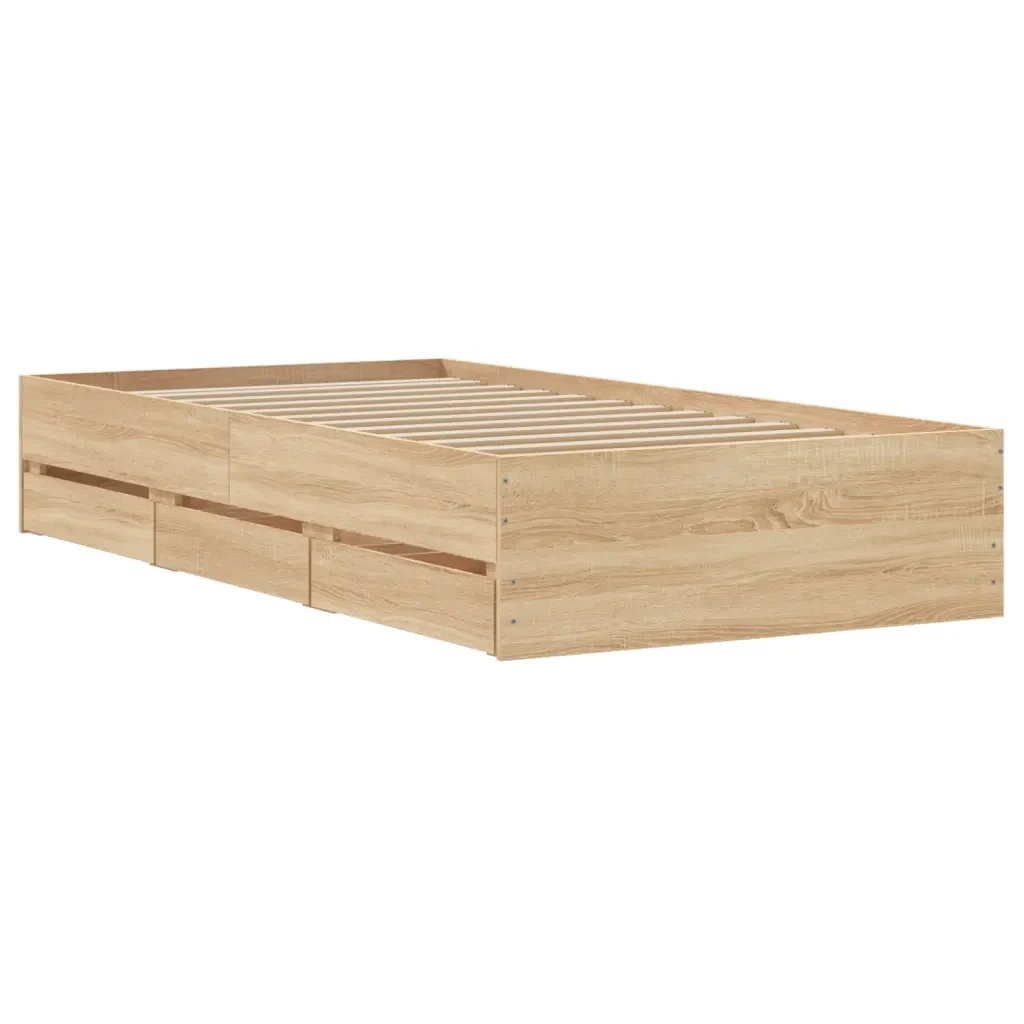 Letto singolo | Letto per adulti | Giroletto Cassetti Rovere Sonoma 75x190 cm Legno Multistrato - Image 8