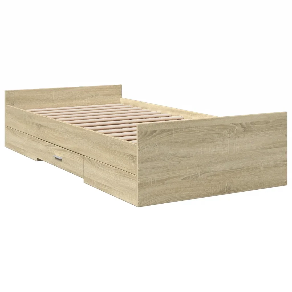 Letto singolo | Letto per adulti | Giroletto Cassetti Rovere Sonoma 75x190 cm Legno Multistrato - Image 3