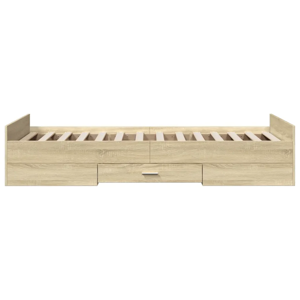 Letto singolo | Letto per adulti | Giroletto Cassetti Rovere Sonoma 75x190 cm Legno Multistrato - Image 5