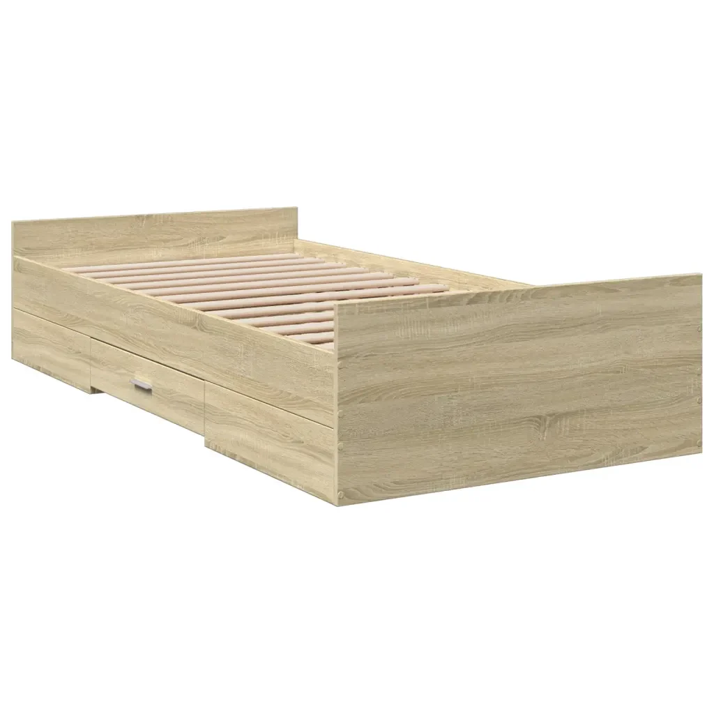 Letto singolo | Letto per adulti | Giroletto Cassetti Rovere Sonoma 75x190 cm Legno Multistrato - Image 6