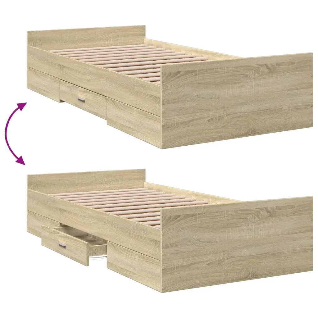 Letto singolo | Letto per adulti | Giroletto Cassetti Rovere Sonoma 75x190 cm Legno Multistrato - Image 7