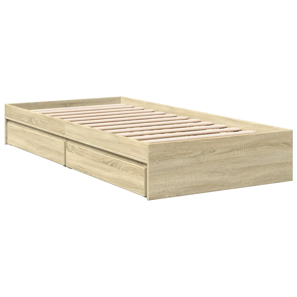 Letto singolo | Letto per adulti | Giroletto Cassetti Rovere Sonoma 75x190 cm Legno Multistrato - Image 3