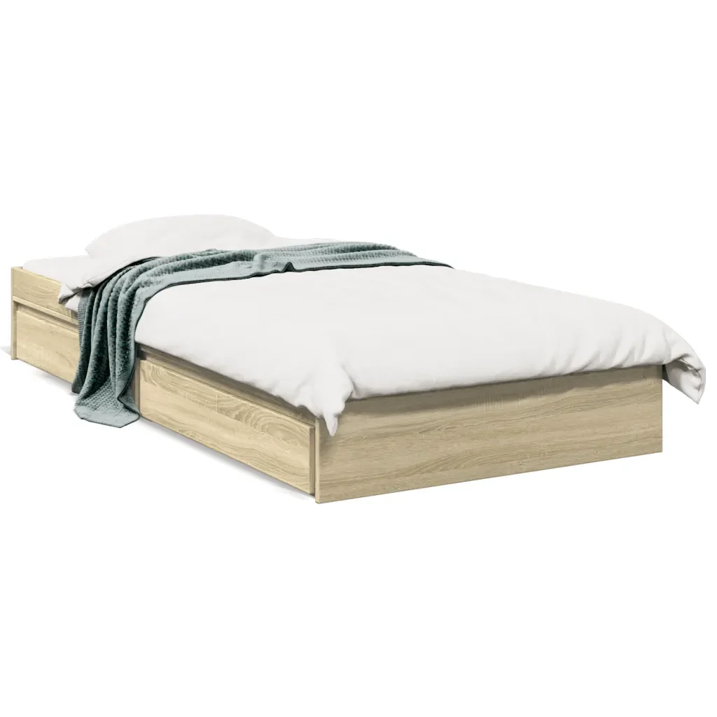 Letto singolo | Letto per adulti | Giroletto Cassetti Rovere Sonoma 90x190 cm Legno Multistrato