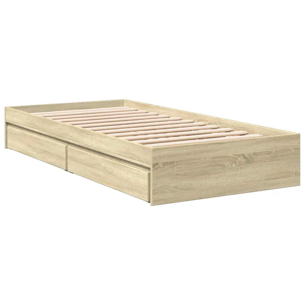 Letto singolo | Letto per adulti | Giroletto Cassetti Rovere Sonoma 90x190 cm Legno Multistrato - Image 6