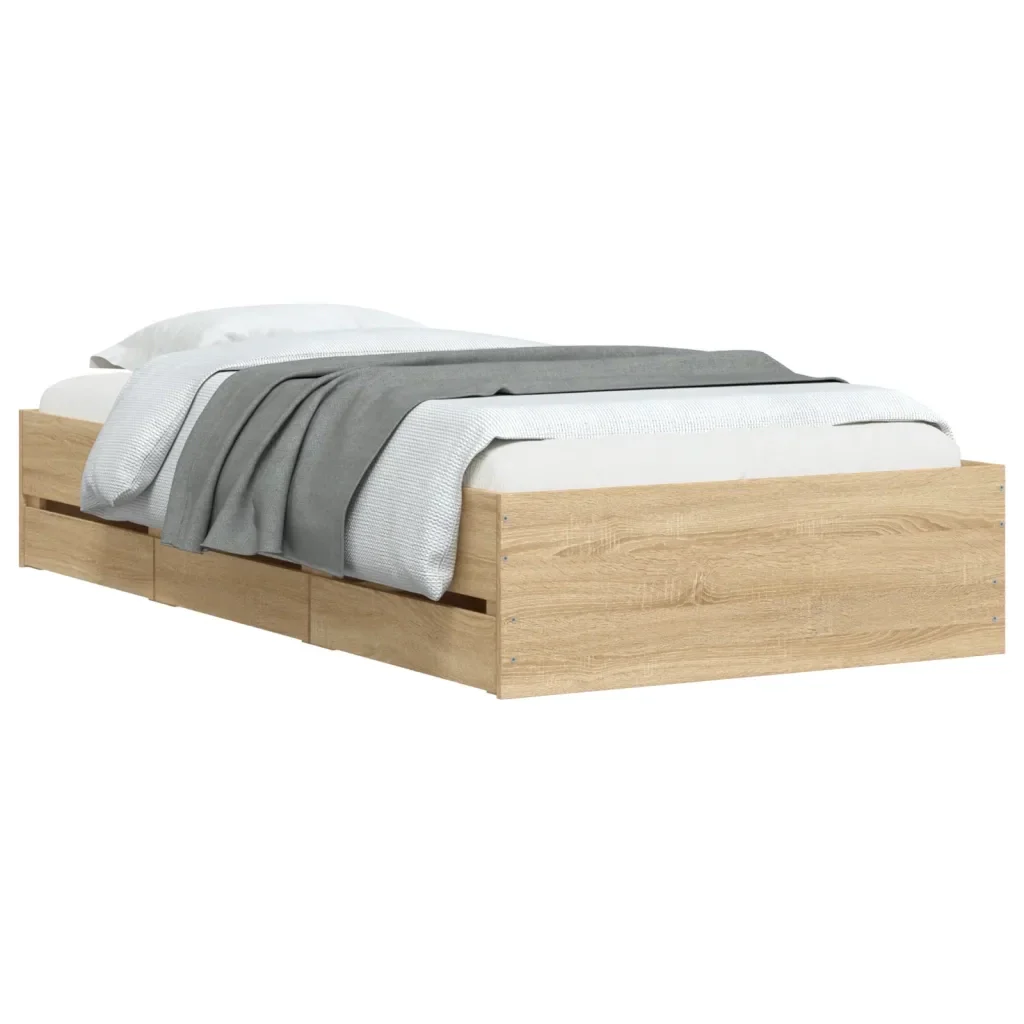 Letto singolo | Letto per adulti | Giroletto Cassetti Rovere Sonoma 90x190 cm Legno Multistrato - Image 4