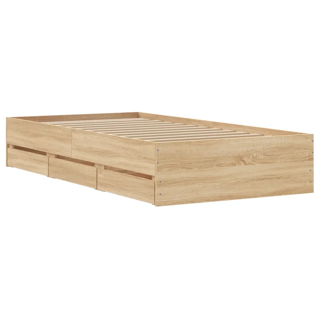 Letto singolo | Letto per adulti | Giroletto Cassetti Rovere Sonoma 90x190 cm Legno Multistrato - Image 8