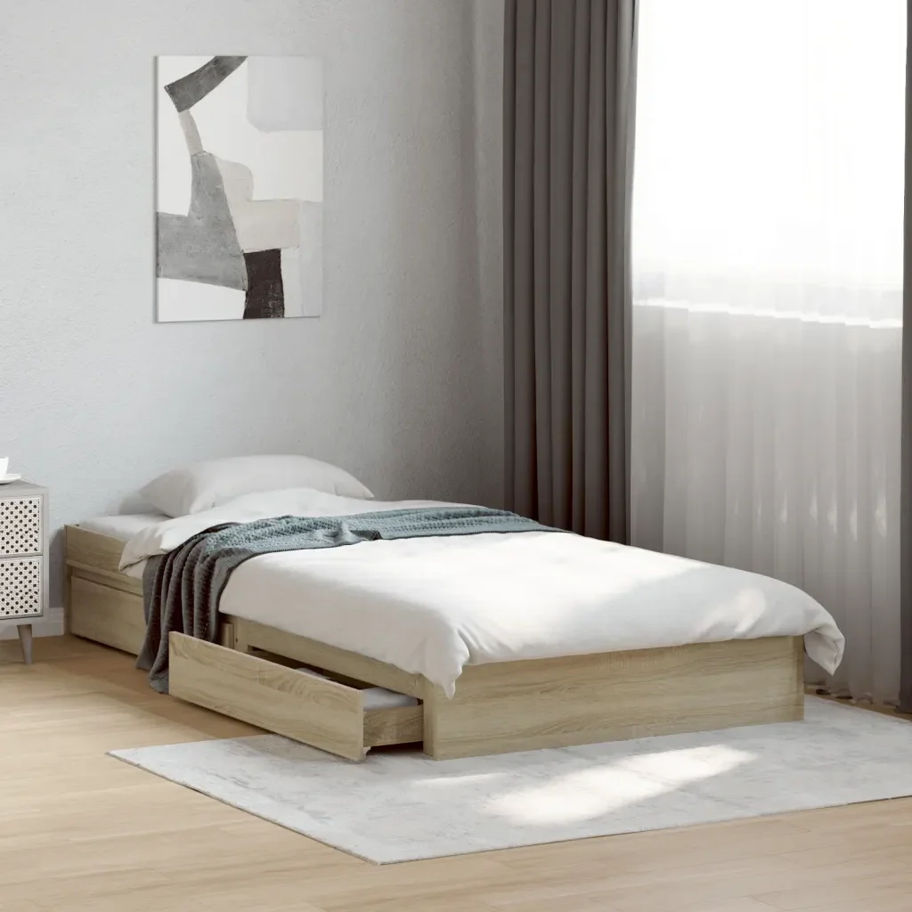 Letto singolo | Letto per adulti | Giroletto Cassetti Rovere Sonoma 90x200 cm Legno Multistrato - Image 2