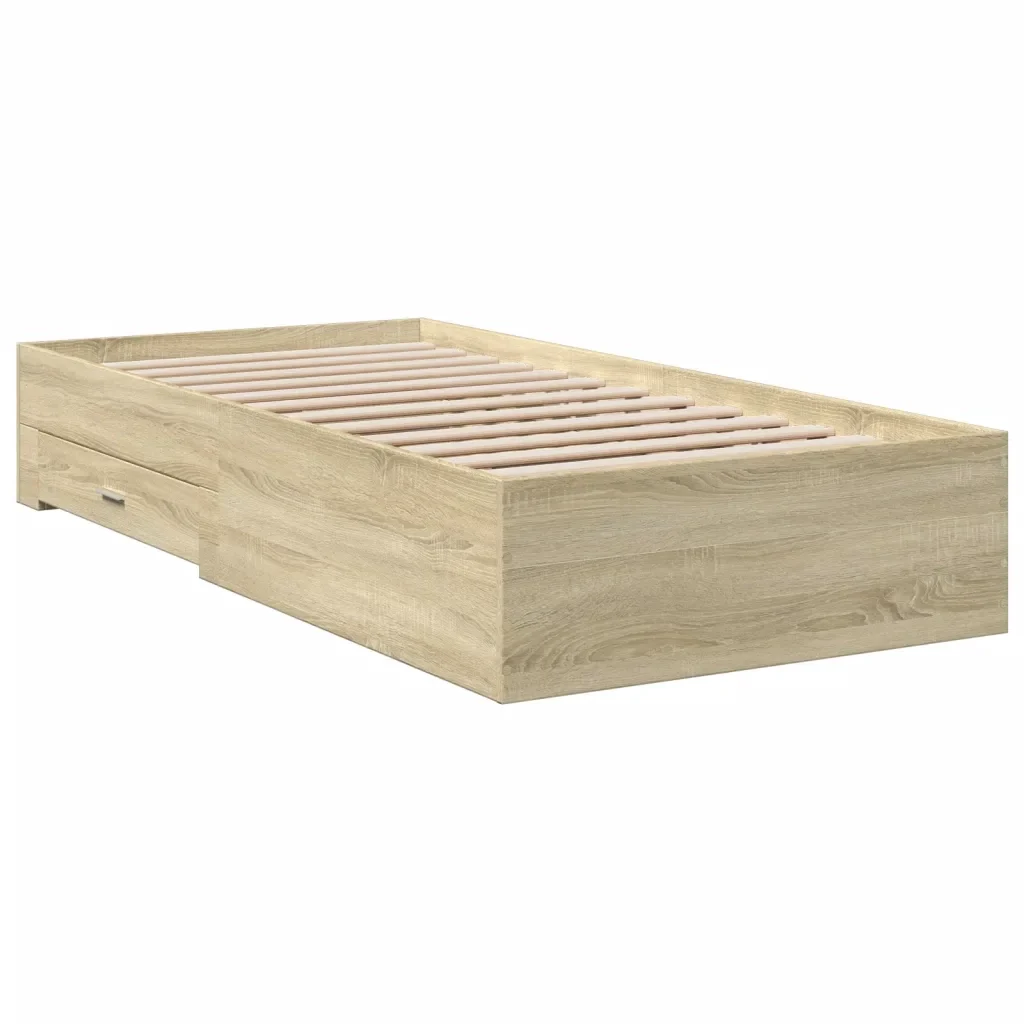 Letto singolo | Letto per adulti | Giroletto Cassetti Rovere Sonoma 90x200 cm Legno Multistrato - Image 4
