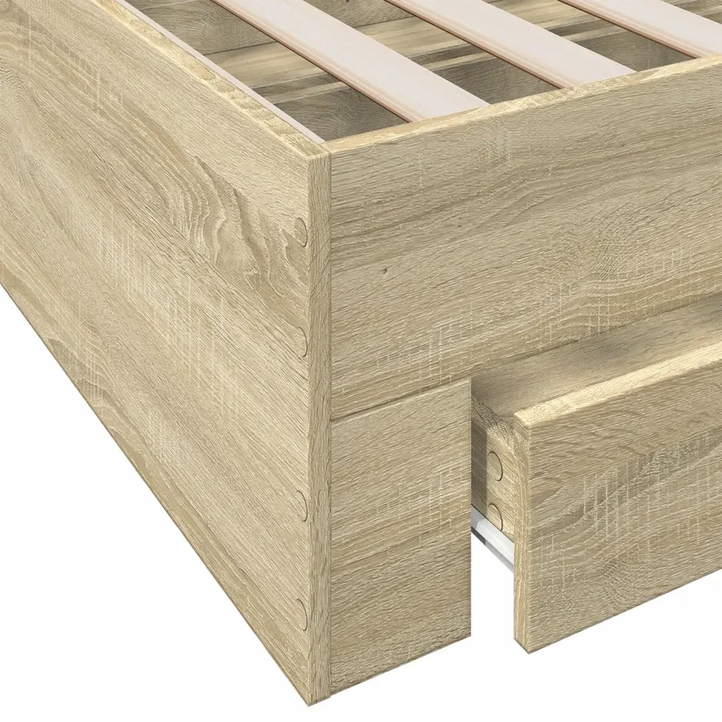 Letto singolo | Letto per adulti | Giroletto Cassetti Rovere Sonoma 90x200 cm Legno Multistrato - Image 8