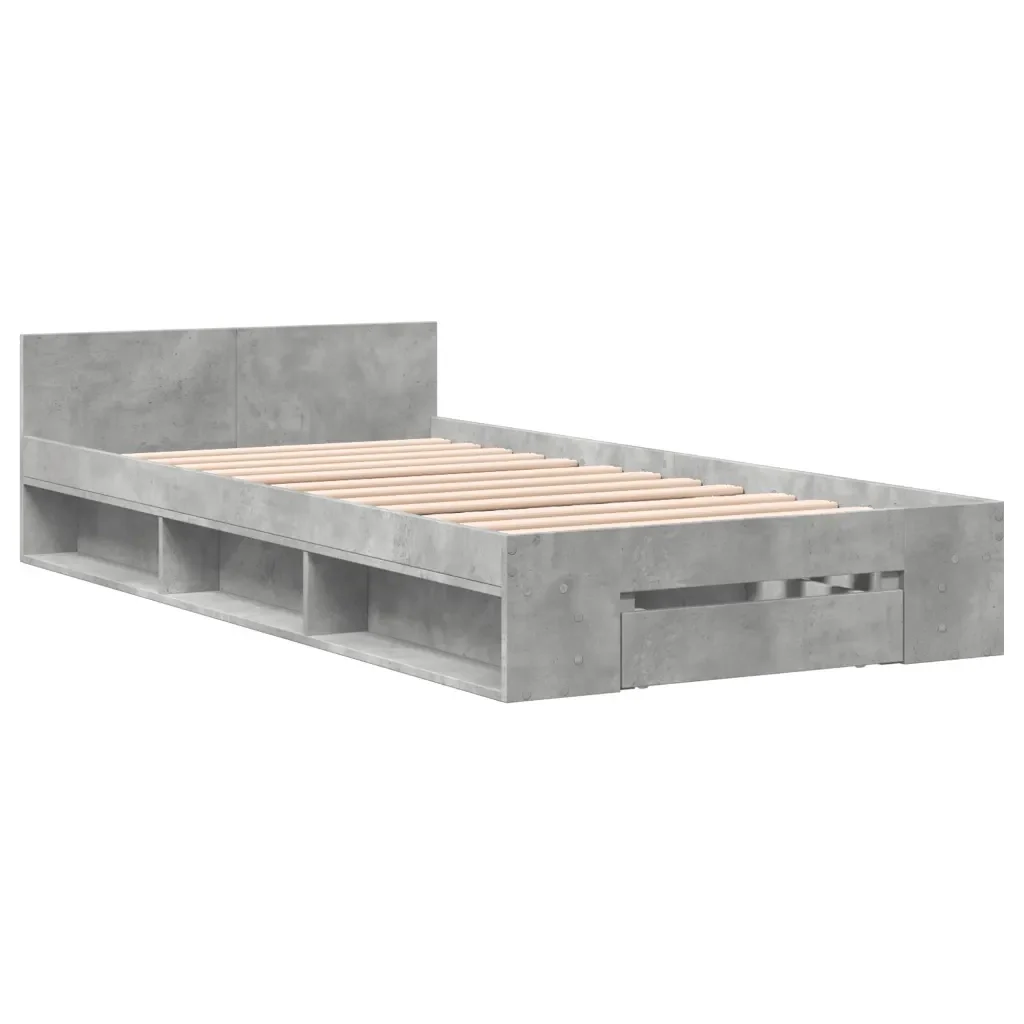 Letto singolo | Letto per adulti | Giroletto Cassetto Grigio Cemento 90x200 cm Legno Multistrato - Image 3