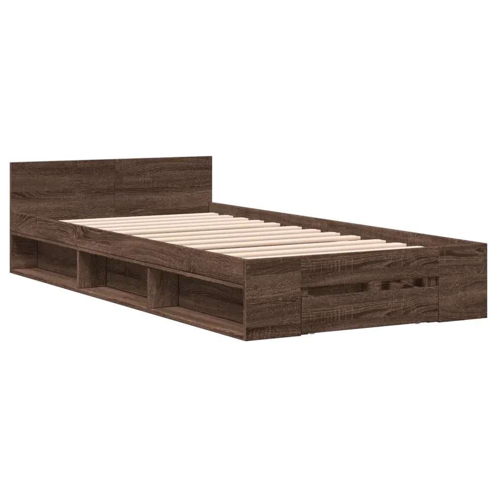 Letto singolo | Letto per adulti | Giroletto Cassetto Rovere Marrone 75x190 cm Legno Multistrato - Image 3