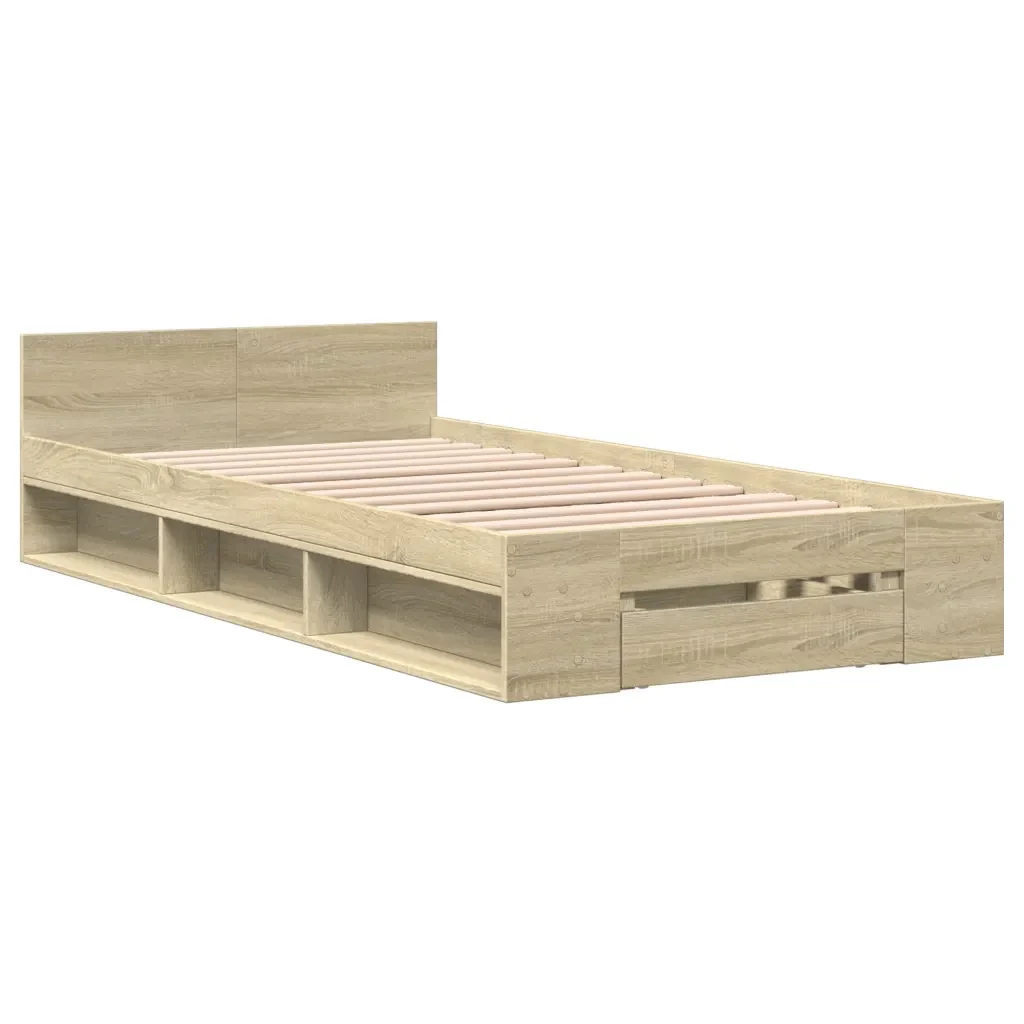 Letto singolo | Letto per adulti | Giroletto Cassetto Rovere Sonoma 90x200 cm Legno Multistrato - Image 4