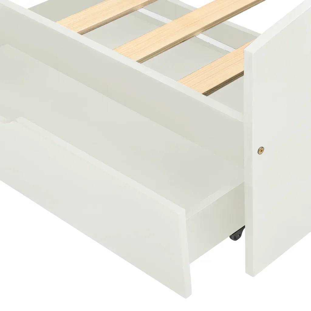 Letto singolo | Letto per adulti | Giroletto con 2 Cassetti Bianco in Legno di Pino 90x200 cm - Image 6