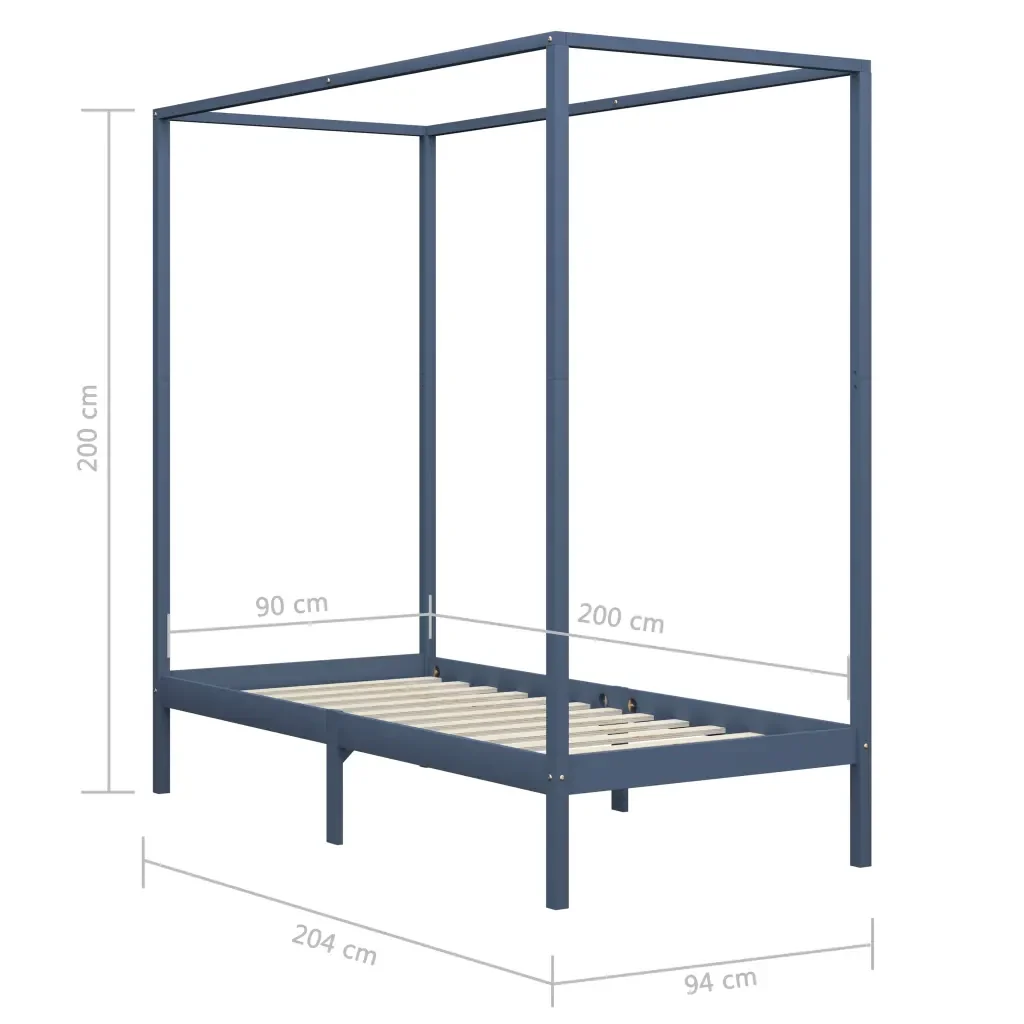 Letto singolo | Letto per adulti | Giroletto con Baldacchino senza Materasso Grigio Pino 90x200 cm - Image 7