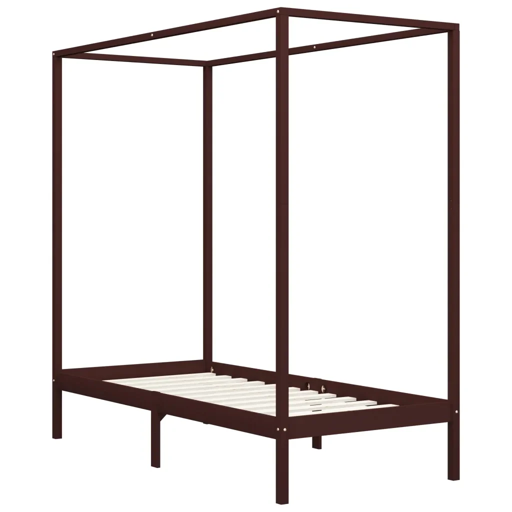 Letto singolo | Letto per adulti | Giroletto con Baldacchino senza Materasso Marrone Pino 90x200cm - Image 2
